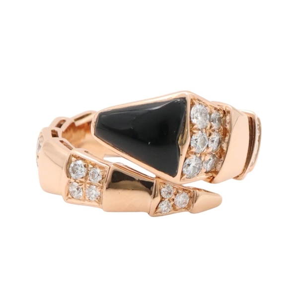 BVLGARI 寶格麗 Serpenti Viper 戒指 18K玫瑰金 黑色 縞瑪瑙 鑽石 AN855315 【二手名牌BRAND OFF】