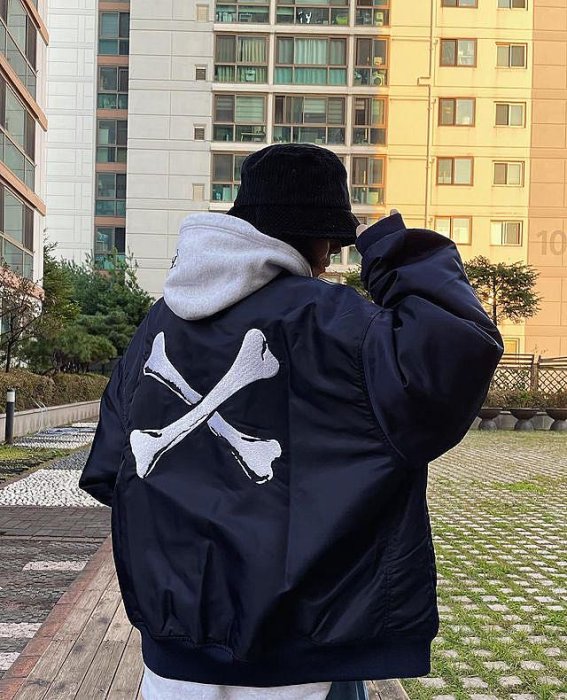 希望商店】WTAPS TEAM JACKET NYLON.TWILL 21AW 刺繡骨頭棒球夾克【L