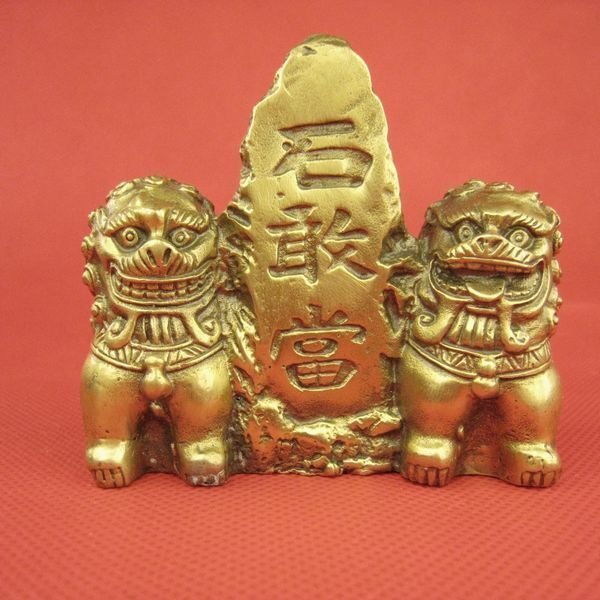 嫃藏閣~已開光純銅3寸雙獅泰山石敢當擺件石敢當可鎮宅避邪護宅擋煞避邪