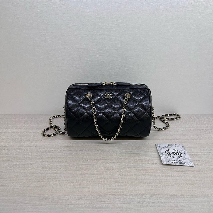 30年老店 現貨 CHANEL 經典雙C 菱格紋 圓筒包 手提 斜背款 黑色 AP4474 香奈兒