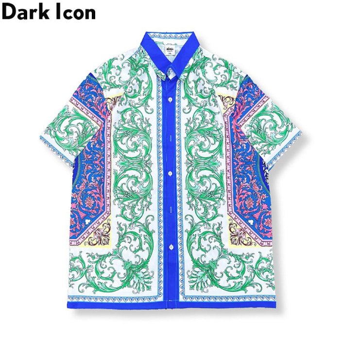 Dark Icon 全印花宮廷風男式襯衫短袖襯衫沙灘街頭服飾 2023 夏季男裝
