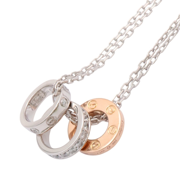 Cartier 卡地亞 Three Ring Love 項鍊 18K玫瑰金/18K白金 鑽石 二手精品 【二手名牌BRAND OFF】