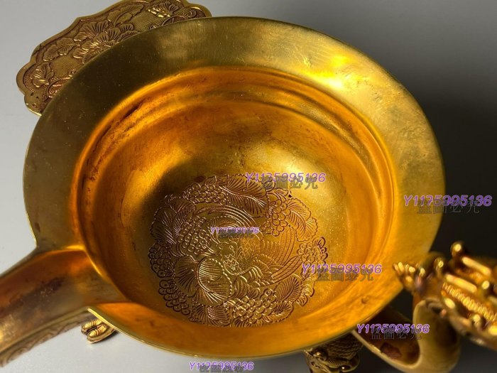 古玩大唐貞觀酒器唐代酒杯三足龍首鎏金杯金器收藏雜項銅鎏金擺件收藏老