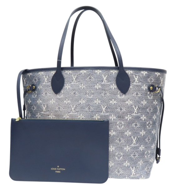LOUIS VUITTON LV 路易威登 Neverfull MM 托特包 藍銀色 原花 Monoglam 帆布 M22921 【二手名牌BRAND OFF】