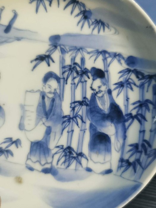青花人物繪盤子竹林七賢圖壺承杯托青花染付小盤子小碟島國回流瓷器