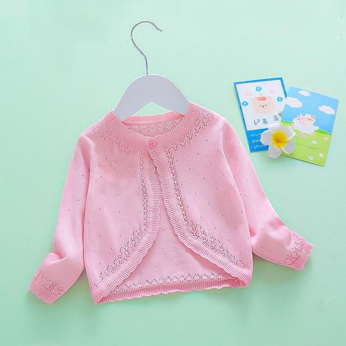 寶寶小無袖 披肩嬰幼兒童防曬服 薄款針織衫 女童空調衫防曬衣 薄款鏤空針織小外套 寶寶防曬服