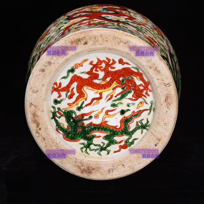 明嘉靖五彩龍紋花卉紋梅瓶44×25，1200679 青花斗彩汝瓷二手【古玩閣二