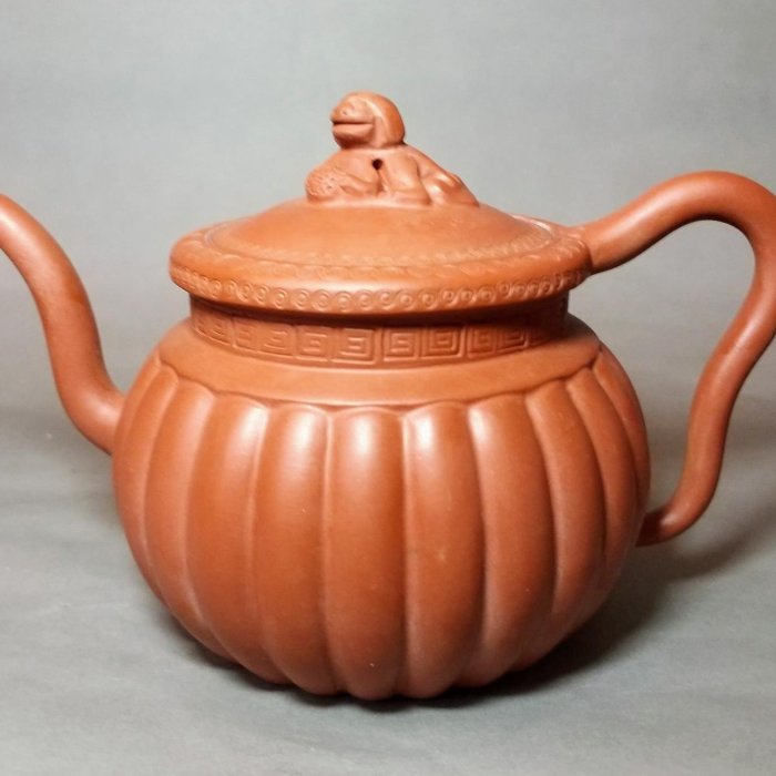 紫砂彫 松枝柴窯焼蘭花壺 乾隆御製銘 紫檀合 清時代 中国