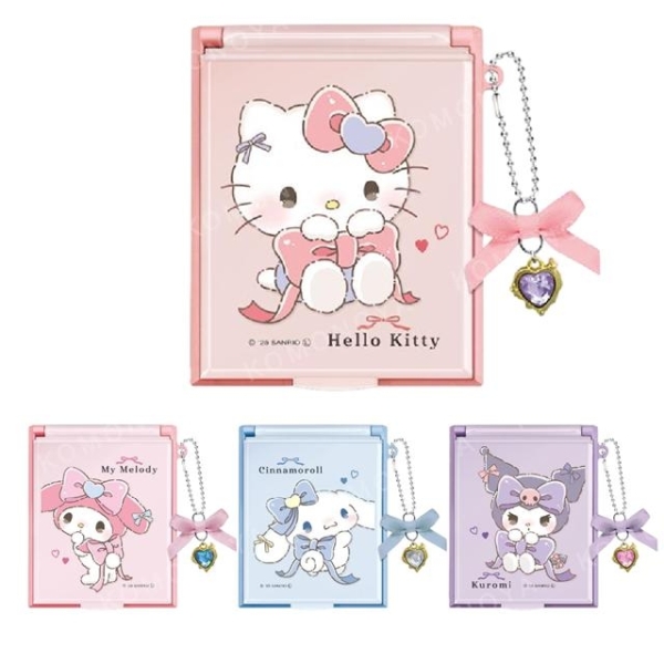小禮堂 Sanrio 三麗鷗 塑膠方形隨身鏡附吊飾 (緞帶款) Kitty 美樂蒂 大耳狗 酷洛米