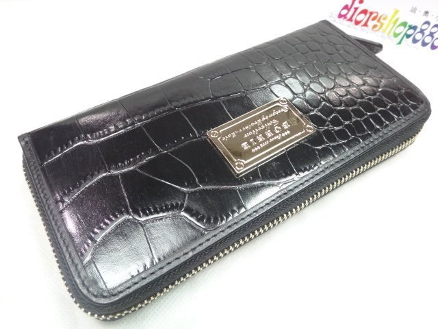 ＊迪奧小店＊BONNIE鱷魚紋～鐵牌真皮拉鍊長夾~牛皮錢包~超多夾層大容量~高貴奢華~黑~特價