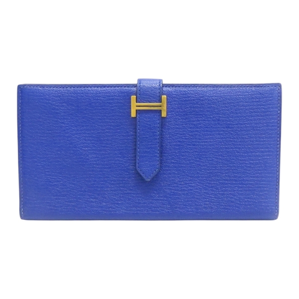 HERMES 愛馬仕 電光藍 Chevre山羊皮 Bearn Soufflet 兩折長夾 金扣 C刻 【二手名牌BRAND OFF】