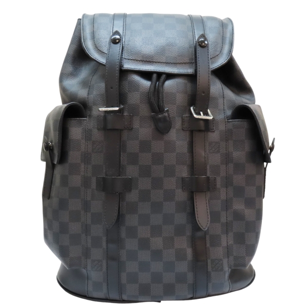 LOUIS VUITTON 路易威登黑色棋盤格PVC帆布Christopher MM 後背包