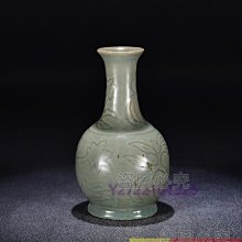 舊藏宋汝窯天青釉刻花鵝頸瓶尺寸高19寬11 藏品老貨舊藏【麒麟古玩