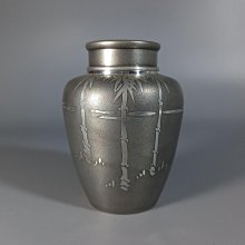 華寶軒』日本茶道具昭和時期錫製朝日堂造竹紋中型茶入茶葉罐錫罐446g