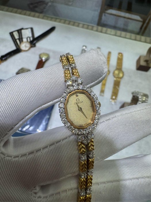 OMEGA 女用雙色K金鑽錶 古董錶 K金錶