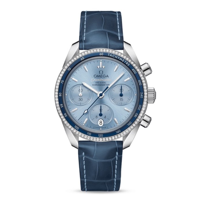 【玩錶交流】全新品 OMEGA Speedmaster 超霸 原廠鑲鑽 冰藍面盤 38mm 32438385003001