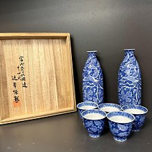 日回流宮廷御用瓷器十四代辻常陸染付外濃鳳凰唐草文.具成套.壺杯具狀態