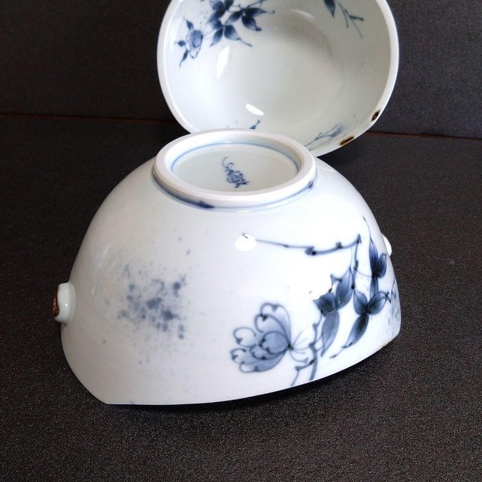 新品 有田焼 福泉窯 染付草花紋 耳付変形鉢2個　お祝い 新品有闐燒福泉窯染付草花紋耳付變形碗2個祝賀用| Yahoo拍賣