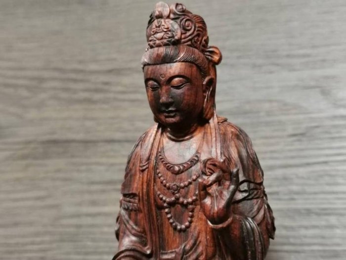 多藝多]海南黃花梨古降香千年高密紫紅油梨樹頭根料觀自在菩薩