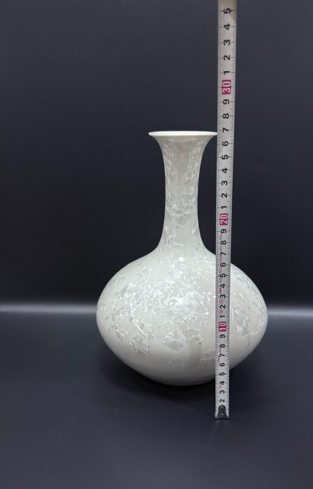 前田喜代范創作日本五雲窯結晶釉花瓶，大尺寸全新品，附陶歷與原木盒