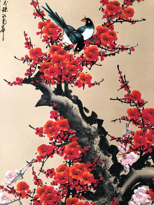 B51【關山月】梅花，四尺純手繪作品，尺寸:200*87cm左右，畫芯尺寸:130