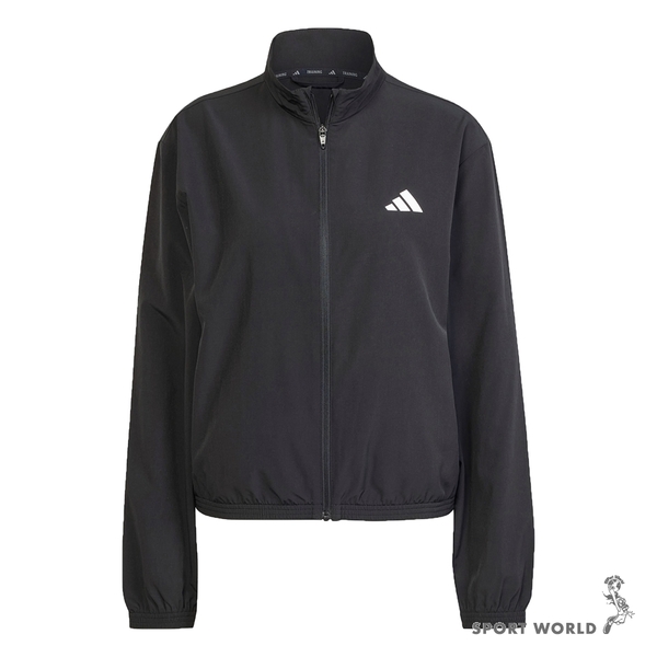 【下殺】Adidas 立領外套 女裝 口袋 排汗 黑【運動世界】JD6539