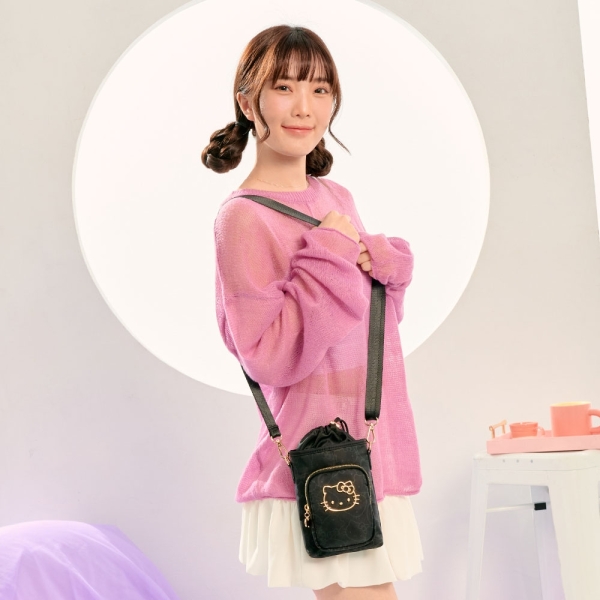 【Hello Kitty】金緻凱蒂-凱蒂手機包-黑 KT03M07BK