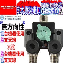 ☆波霸無線☆日本原裝進口DIAMOND CX210A同軸切換器無線電一入二出分配