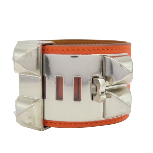 HERMES 愛馬仕 CDC 手環 橘色 BOX牛皮 口Q刻 銀釦 【二手名牌BRAND OFF】
