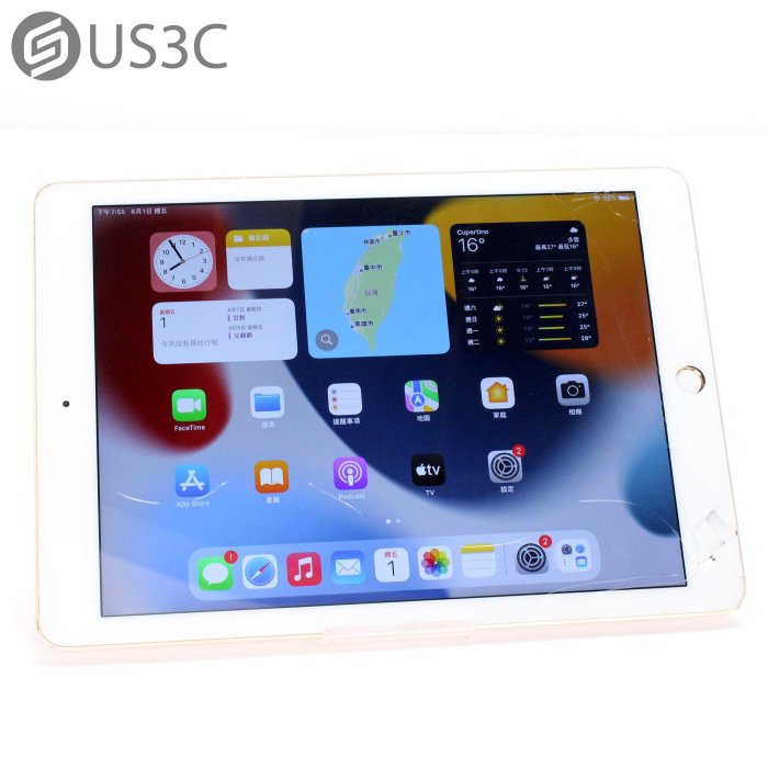 【US3C-台南店】【一元起標】台灣公司貨 Apple iPad Air 2 64G WiFi 金色 A8X晶片 3.5mm耳機插孔 二手平板