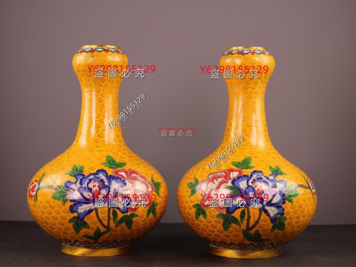 純銅景泰藍花瓶蒜頭瓶手工掐絲琺瑯彩器形規整厚重古樸雅致器形圓潤飽滿