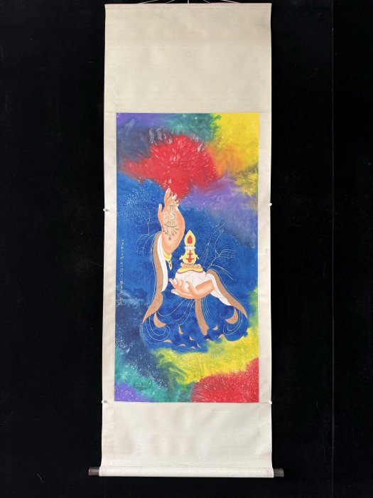 文物71張大千佛手，尺純手繪文物中堂畫，裝裱尺寸215*87cm左右，畫芯