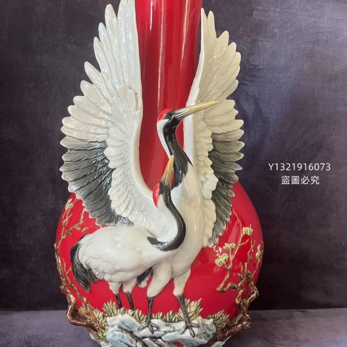 Franz法藍瓷故宮授權作品“海鶴來朝”大花瓶（高：46cm-【聚寶閣】26