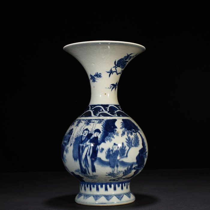 ◇ 旧家蔵出 時代物 清康熙 青花 竹林 七賢人物紋瓶 中国陶瓷器 唐瓷