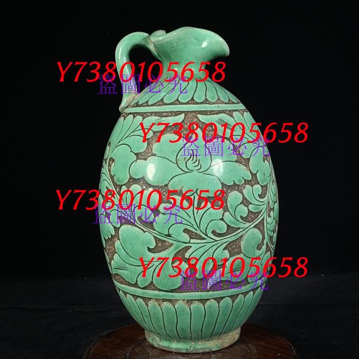 宋磁州窯綠釉刻花卉紋壺，高25厘米，直徑13厘米，1503057 瓷器汝窯官窯
