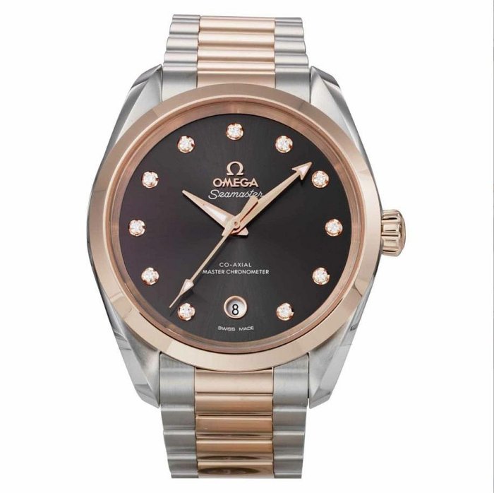 OMEGA 歐米茄 220.20.38.20.56.001 AquaTerra150 38mm 鑽石石刻 灰色面盤 玫瑰K不銹鋼半金錶帶 機械錶 男錶女錶