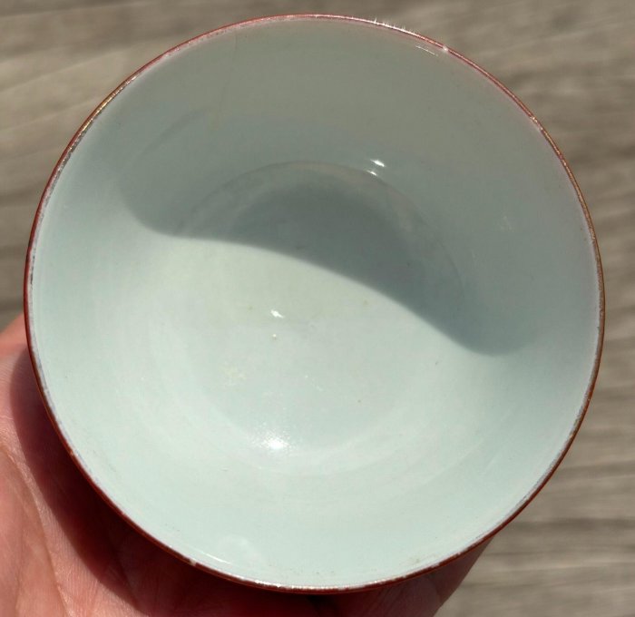 九谷燒手工茶杯日本明治陶瓷限量版老杯典藏白瓷藝術高級紅釉花紋7.7cm