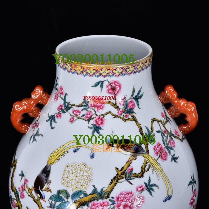 清乾隆粉彩花鳥紋雙耳尊，高32厘米，直徑27厘米，4800168 瓷器青花粉彩
