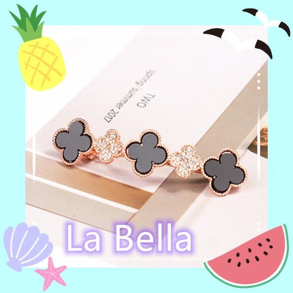 【快樂莊園精選】La Bella 日韓 ins 網紅款 簡約時尚幸運草水鑽髮夾/髮飾(四葉幸運草水鑽款 )