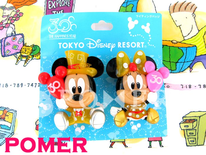 ☆POMER☆日本東京迪士尼樂園 絕版正品 30週年紀念款 米奇 米妮 發光 發亮 燈光 燈飾 安全別針 吊飾 兩用款