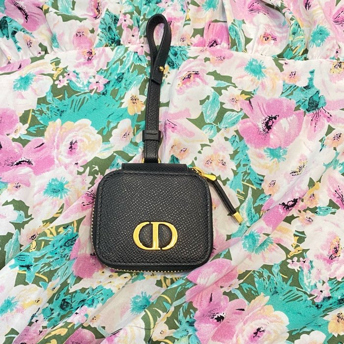 【翰貝格名牌館】二手真品 Dior 黑色 皮革 蒙田 CD 字母 AirPods pro 無線 耳機 收納套 吊飾