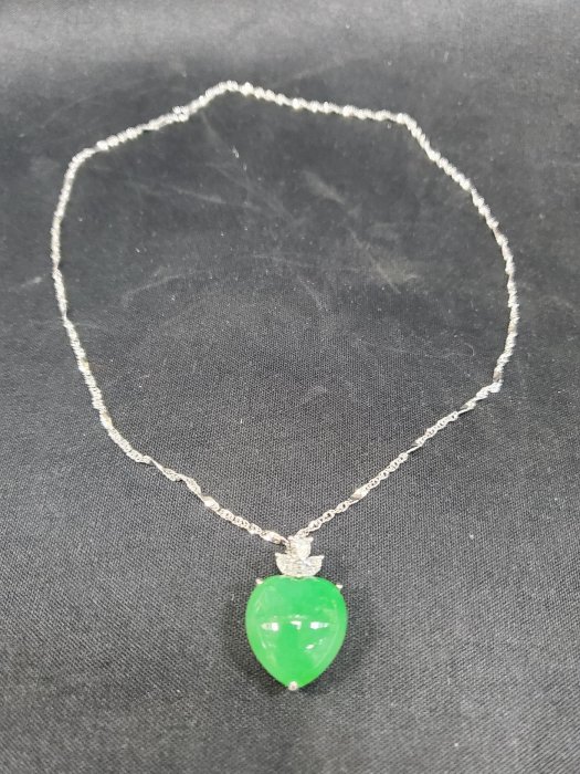 緬甸翡翠 A貨 台證 天然翡翠鑽石項鍊 14K 流當美品