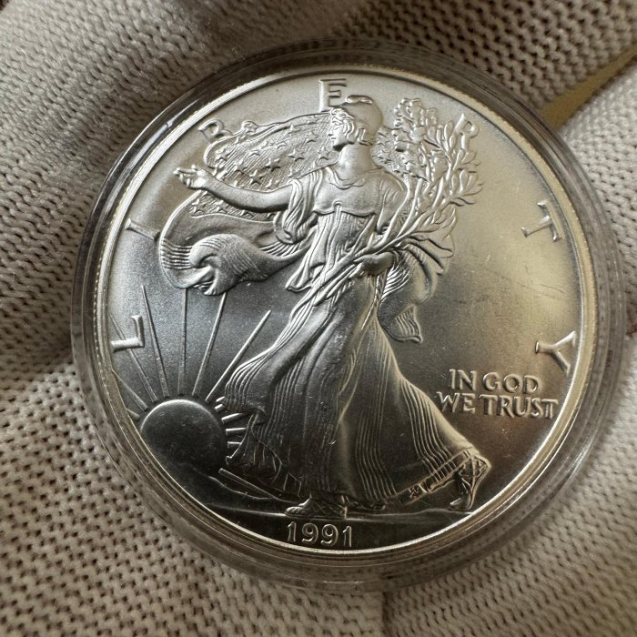 美國1991鷹洋行走女神自由女神銀幣1盎司31.1克純銀999 asea19913