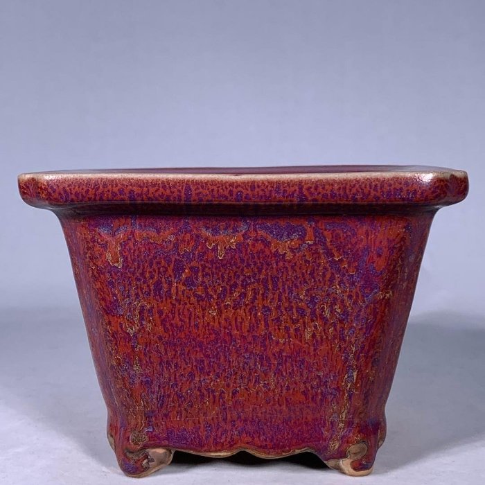 宋鈞窯玫瑰紫釉四方花盆(帶托)，高11.5直徑13.5cm，200901 瓷器