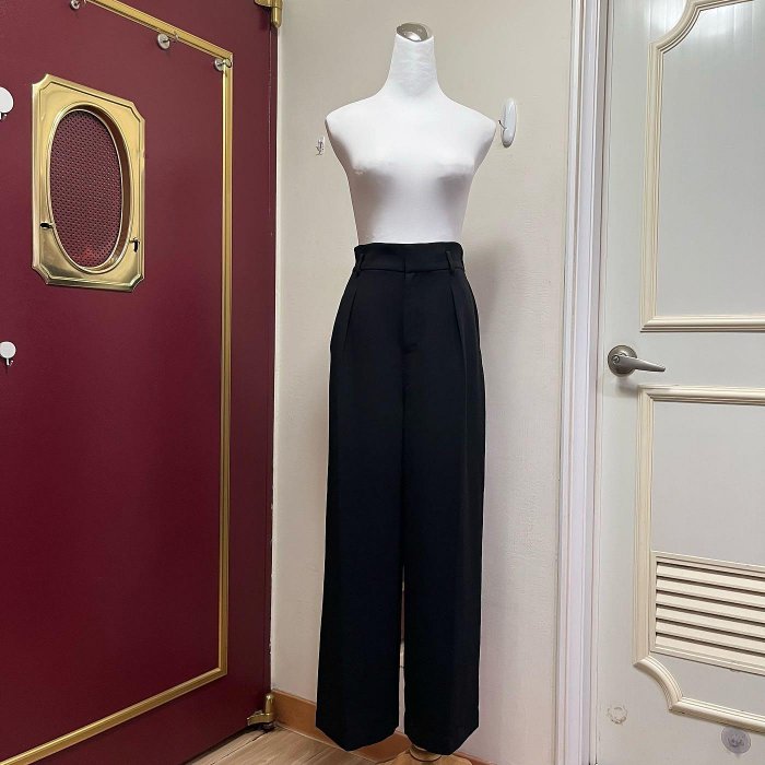 UNIQLO 黑色 打摺 休閒 後鬆緊 高腰寬褲 西裝褲 s