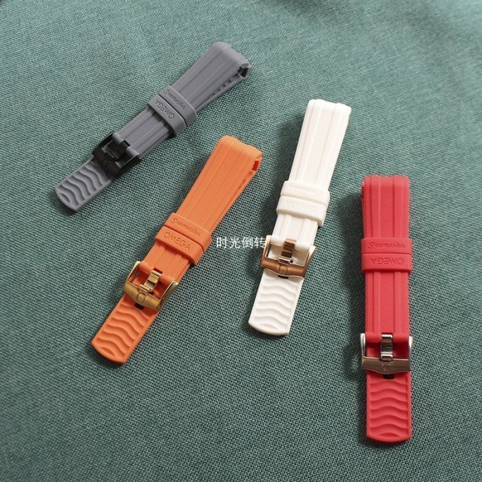 歐米茄錶帶【強烈推薦】適配歐米茄原裝新海馬300橡膠錶帶男omega歐米伽矽膠錶帶配件20M