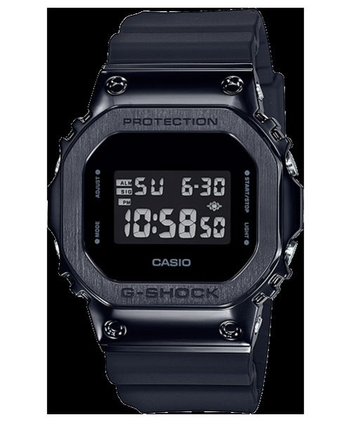 【金台鐘錶】CASIO卡西歐G-SHOCK (全黑金屬質感不鏽鋼)搭配樹脂錶帶 經典的方型 GM-5600B-1
