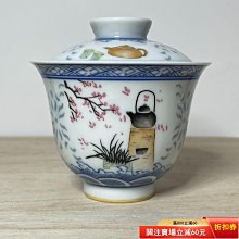 中式玲瓏蓋碗，雅致耐看，清供博古圖，煮茶圖，玩玉青花玲瓏蓋碗，六面