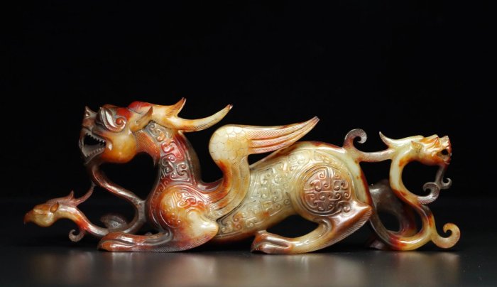 18865和田玉舊藏迴流精品龍鳳瑞獸玉質剛性細膩油潤包漿醇厚沁色入骨雕