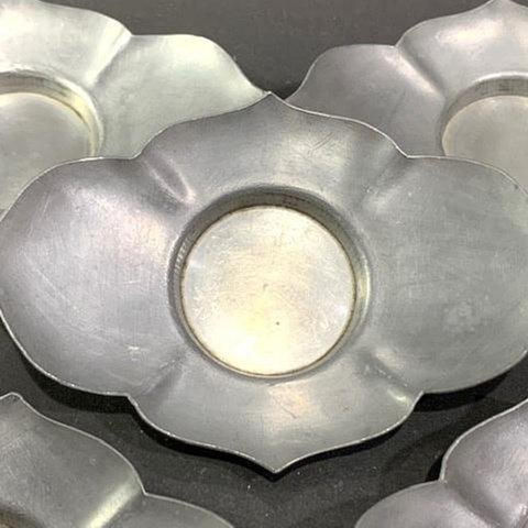 隆昌造　純錫　木瓜式　七宝透　茶托　五客　合計約292g　共箱　V　R7381 隆昌造純錫木瓜式七宝透茶托五客合計約292g共箱VR7381